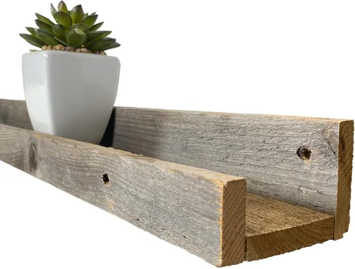 Vista 6 de BARNWOODUSA - Estante flotante de pared de 36 pulgadas, 3 pies extra largo y estrecho, madera recuperada para fotos, accesorios no incluidos, gris