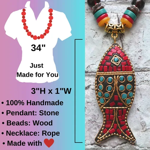 Vista 3 de DREMINOVA - Collares de cuentas para mujer, colgantes largos de madera para mujer, collar de cuentas de madera