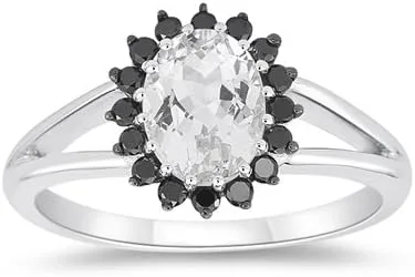 Vista 3 de Vogati Anillo de diamantes negros de 0,25 quilates y topacio blanco de 1,80 quilates en oro blanco de 10 quilates