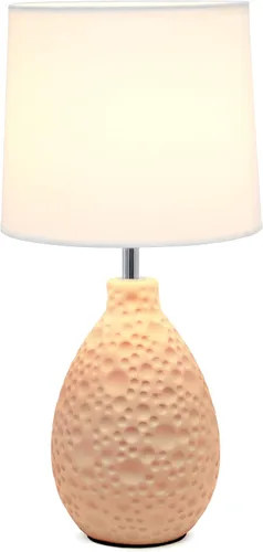 Vista 2 de Simple Designs LT1193-PNK Lámpara de mesa de cerámica ovalada refinada y texturizada de 14.17 pulgadas, para sala de estar, dormitorio, oficina, Rosa