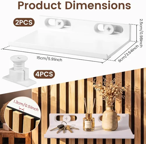 Vista 2 de Paquete de 2 estantes flotantes para paneles de listones de madera Blanco