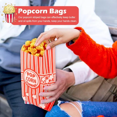Vista 4 de 202 bolsas de palomitas de maíz con cuchara de palomitas de maíz y salero, 1 onza, pequeñas porciones individuales vintage, bolsas de palomitas