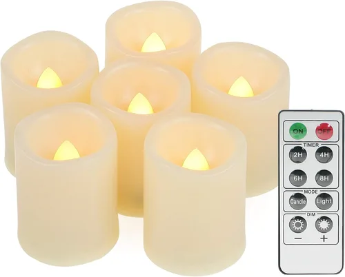 Vista 9 de CANDLE IDEA 3 piezas de velas de pilar de cera real operadas por batería con encantadores calcomanías de ciervo, alce y oso, velas LED sin llama