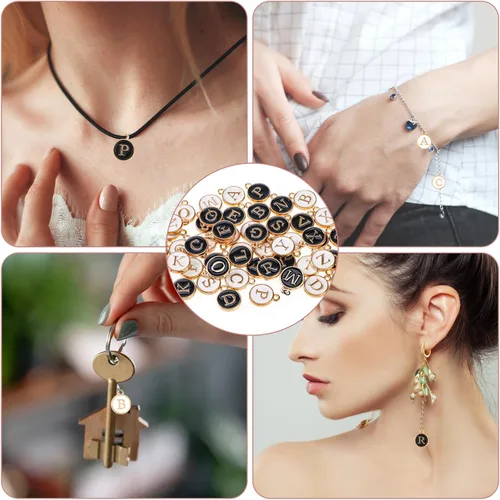 Vista 7 de 104 PIEZAS de dijes de letra para hacer joyas - dijes de alfabeto y iniciales de doble cara para collar y pulsera 2 colores 104 piezas