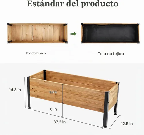 Vista 8 de OIPRTGFJ Maceta rectangular de madera para jardín, cama de jardín elevada para exteriores, macetas para plantas al aire libre, 37 x 13 x 15