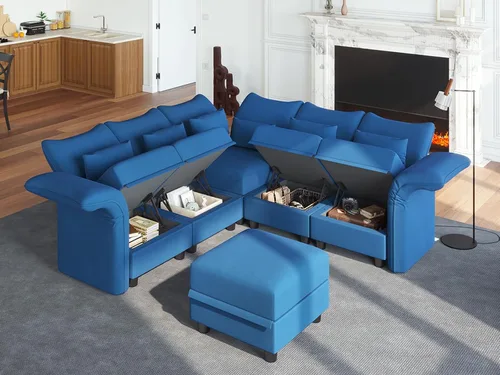 Vista 3 de LLappuil Sofá modular de terciopelo en forma de L, sofá esquinero con diván de almacenamiento, sofá de gran tamaño de 6 plazas de 102.2 pulgadas