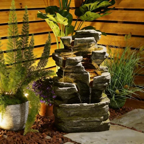 Vista 12 de Bumilgar Fuente de Agua para Patio de 53" de Alto - Las 4 Tinajas Decorativas Modernas en Cascada, Fuentes de Jardín y Cascadas con Luces Cálidas