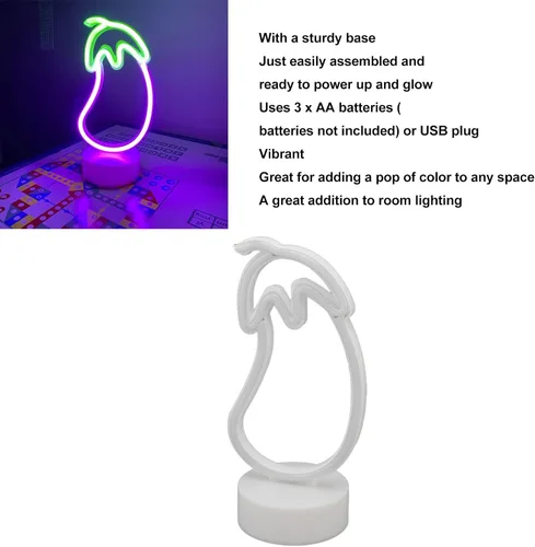 Vista 3 de Letrero de neón de berenjena, luz LED de neón con pilas USB, decoración de Navidad, letreros de neón de pared para cueva de hombre, hogar