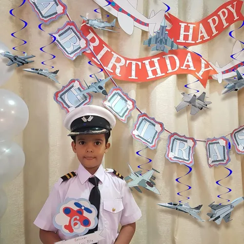 Vista 7 de Decoraciones de fiesta de remolinos colgantes de la fuerza aérea, pistola de avión, piloto, suministros de fiesta de cumpleaños, avión, combate