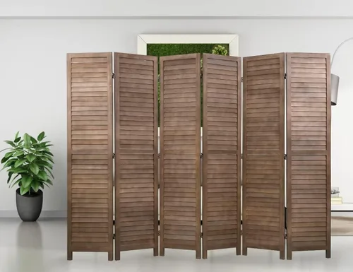 Vista 11 de Divisor de habitación de 3 paneles, pantalla de privacidad plegable de 67 pulgadas de alto con paneles de madera con rejillas, partición Gris