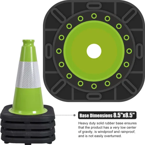 Vista 3 de Conos de Tráfico Fluorescentes Naranja/Verde de PVC, Base Negra Pesada, Conos para Estacionamiento en Patio Estructuralmente Estables, Conos