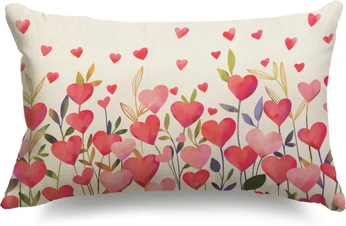 Vista 6 de Fundas de almohada para el día de San Valentín de 12 x 20 pulgadas, diseño de corazón rosa, decoración para sofá, decoración del hogar