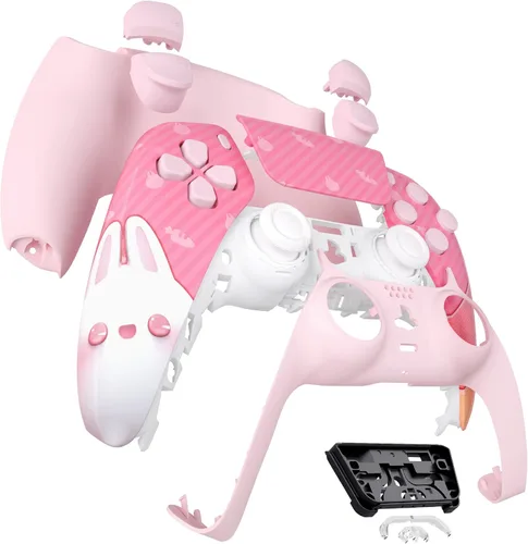 Vista 5 de eXtremeRate Juego completo de carcasa de conejo de Pascua con cubierta de panel táctil, carcasa decorativa de repuesto personalizado, placas
