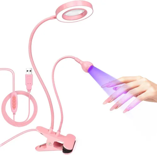 Vista 12 de AORAEM Lámpara de uñas LED UV, luz de curación flash de doble cabeza, rosa Luz de curado para uñas de gel con cuello de cisne portátil