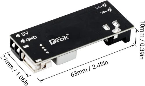Vista 3 de DROK Convertidor Buck 12V a 5V, 5A USB Regulador de Voltaje DC 9V-36V Paso Abajo a DC 5V-5.3V 5.2V 3.5-6A Transformador de Voltaje Módulo de Fuente