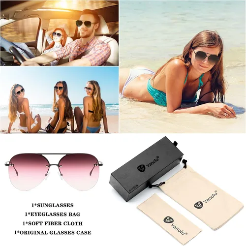 Vista 6 de Gafas de sol retro sin montura para mujer, estilo aviador, gafas de sol clásicas de gran