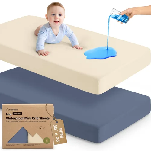 Vista 17 de Sábanas ajustadas para Pack and Play - Paquete de 2 sábanas mini para cuna para Pack N Play, colchón 38x26, ropa de cama suave y acogedora