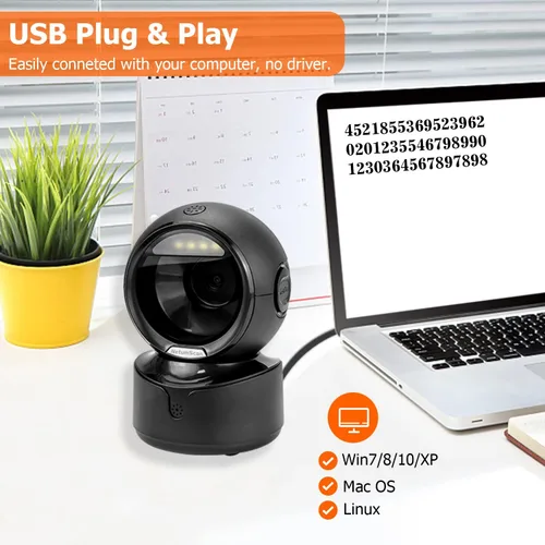 Vista 8 de NetumScan Escáner de código de barras omnidireccional automático de escritorio, lector de código de barras QR con cable USB manos libres, detección