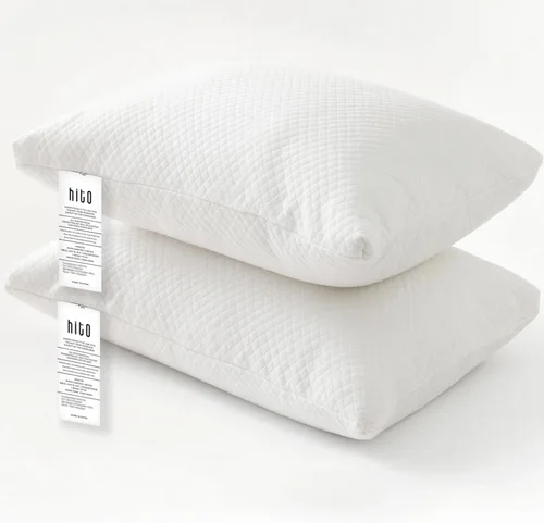 Vista 16 de HITO Juego de 2 almohadas de cama de hotel, tamaño estándar, 100 % material virgen, almohada alternativa de plumón – Soporte suave para espalda