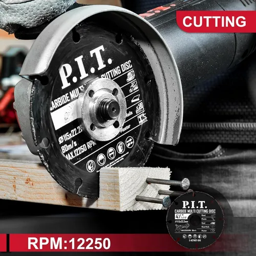 Vista 4 de P.I.T. Rueda de corte multimaterial de 4 1/2 pulgadas para amoladora angular, juego 3 en 1 7/8-Inch Arbor,Diamond Saw Blade for Metal,Carbide