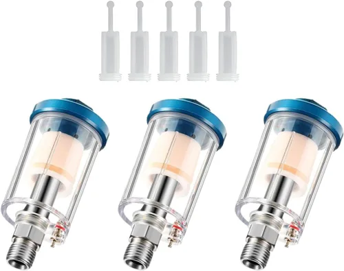 Vista 8 de 2 piezas mini en línea filtro de aire separador de aceite de agua para línea de aire With 5 Pcs Spray Gun Filters,Upgraded Brass Filter,1/4'' NPT