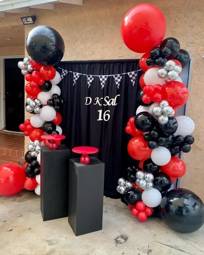 Vista 9 de Cortina de fondo negra: 2 paneles de 5 pies x 10 pies - Cortina de fondo de fotos de poliéster para escenario de boda, fiesta de cumpleaños