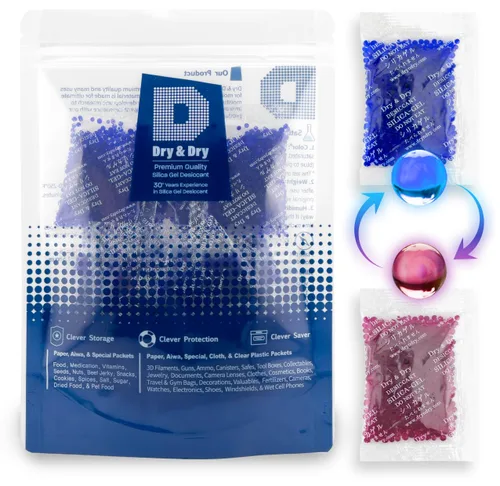 Vista 9 de Dry & Dry Paquetes de gel de sílice de 0.04 oz [50 paquetes] Indicador azul (azul a rosa) Paquetes de gel de sílice desecantes Paquetes de gel