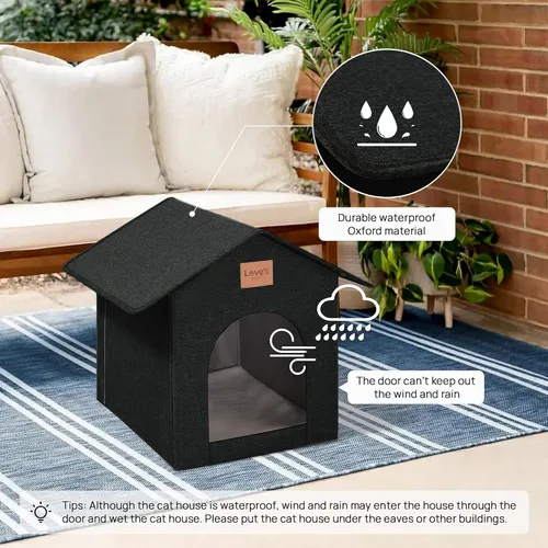 Vista 3 de Love's cabin - Casa para gatos al aire libre resistente a la intemperie, aislada, para invierno, impermeable, para gatos de interior, refugio