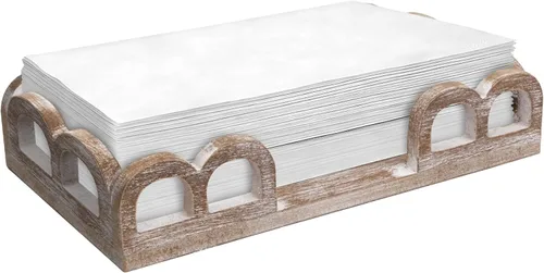 Vista 10 de MAONAME Servilletero de madera de granja para mesas, dispensador de servilletas cuadrado, bandeja de madera rústica para toallas de invitados