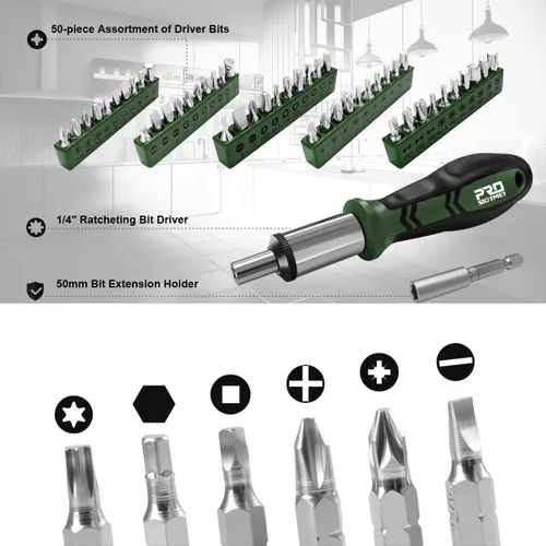 Vista 6 de Prostormer - Kit de herramientas de 259 piezas, juego de herramientas esenciales para el hogar, color verde All-Purpose Tools for Home, Office or