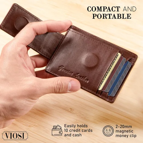 Vista 5 de Billetera con clip magnético con bolsa frontal de cuero de hombre, Viosi RFID, Marrón