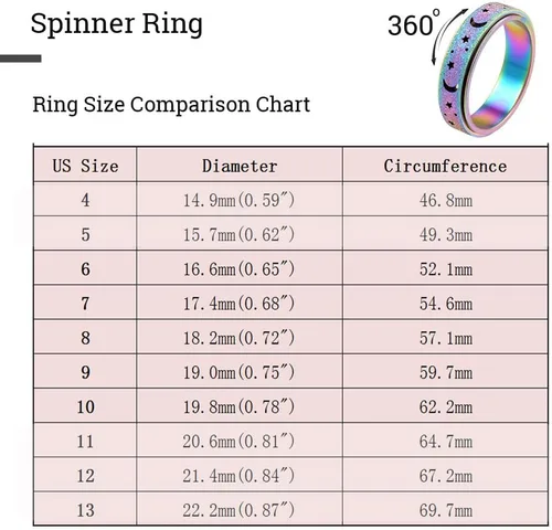 Vista 6 de OreilleStar Anillo de ansiedad para mujeres: Juguetes para adultos, anillos giratorios con luna y estrella, anillos para la ansiedad para mujeres