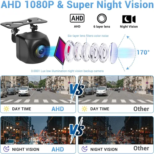 Vista 3 de AHD 1080P - Cámara de respaldo para matrícula, 170 grados, gran angular, visión nocturna, carcasa de metal, línea de guía de encendido/apagado