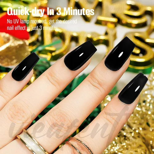Vista 3 de Esmalte de uñas negro de 0.5 fl oz, esmalte de uñas de secado rápido, esmalte regular de larga duración, secado al aire, base de aceite, esmalte