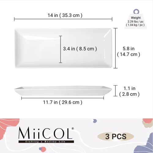 Vista 11 de Miicol Juego de 3 platos de porcelana para servir, bandejas grandes de 14