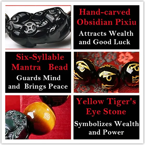 Vista 43 de Pulsera de obsidiana negra, pulsera de obsidiana negra Feng Shui para mujeres y hombres, pulsera elástica de obsidiana con piedra de ojo de tigre