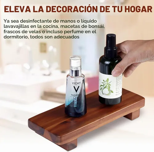 Vista 4 de Soporte de jabón con pedestal de madera de acacia de 9.8 x 4 pulgadas, elevador de madera maciza 100%, soporte rústico para velas y plantas