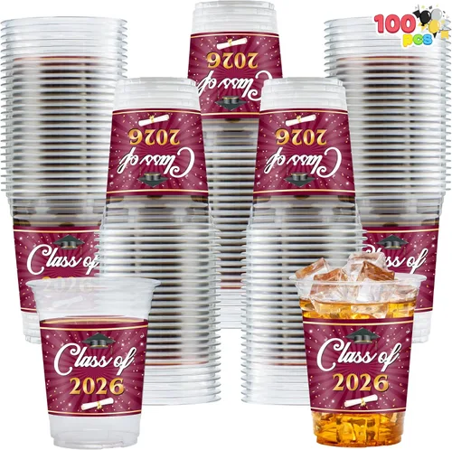 Vista 10 de JOYIN 100 vasos de graduación de 16 onzas para fiestas, juego de vajilla desechable para graduados de clase 2026, taza de PET para escuela