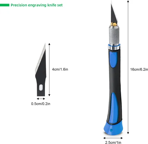 Vista 2 de FOSHIO Juego de 2 cuchillos de precisión para manualidades con 20 cuchillas de repuesto, mango ergonómico antideslizante con cubierta protectora