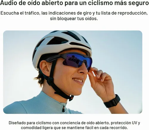 Vista 2 de Gafas de Ciclismo Bluetooth con Audio Hi-Fi de Orejas Descubiertas, Micrófono AI con Cancelación de Ruido, Protección UV400, Resistente al Agua