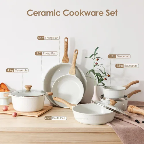 Vista 8 de SENSARTE Juego de utensilios de cocina de cerámica antiadherente de 16 piezas, juego de ollas y sartenes saludables, juego de cocina no tóxico