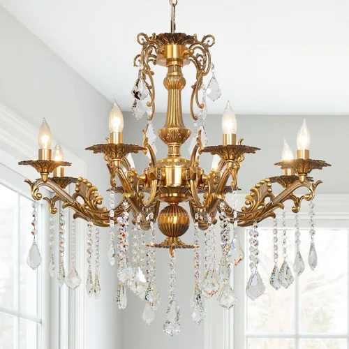 Vista 13 de Moderna Elegante Araña de 6 Luces de Cristal K9 en Bronce Antiguo Iluminación de Techo Colgante Estilo Europeo para Comedor, Sala de Estar