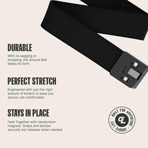 Vista 3 de Groove Life - Cinturón de nailon elástico para hombre con hebilla magnética de aluminio