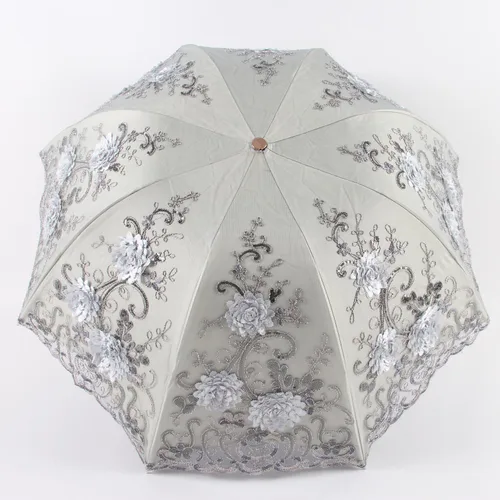Vista 174 de Honeystore Sombrilla bordada con flor 3D plegable UV con encaje clásico