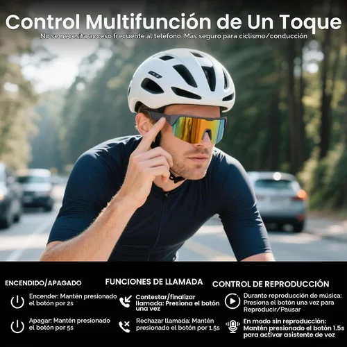Vista 3 de Cyxus Gafas de sol deportivas inteligentes con Bluetooth UV400 para hombres Altavoces de música de oído abierto, micrófono incorporado, asistente