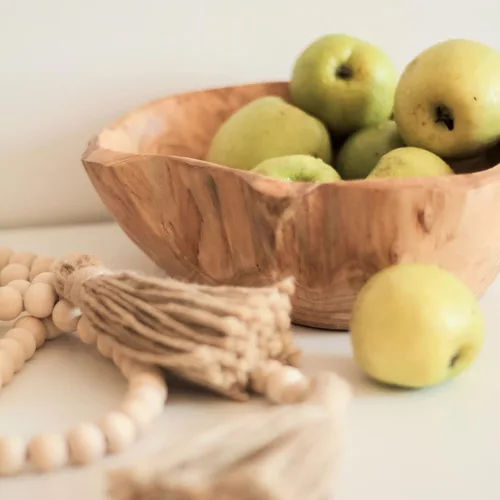 Vista 2 de Cuenco de madera, cuencos de madera hechos a mano con guirnalda de cuentas de madera, natural, frutero, cuenco para llaves para decoración, 8 a 10