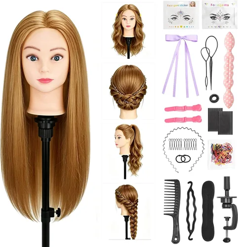Vista 16 de Cabeza de maniquí de 16" con cabello para entrenamiento de peluquería y peinado