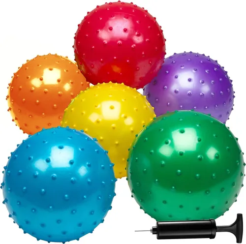 Vista 9 de Bedwina Knobby Balls - Bulk 7 Inch Sensory and Spiky Massage Stress Balls for Toddlers, with Pump, Fun & Bouncy for Toddler, Kids Party Favors