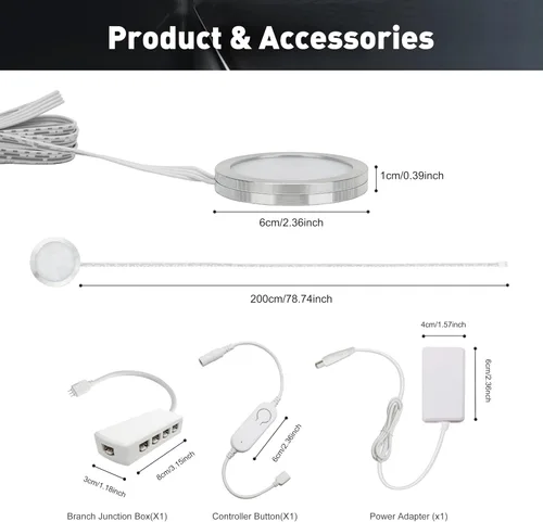 Vista 12 de Cefrank Smart Puck Lights - Paquete de 6 luces WiFi debajo del gabinete regulables 2700K-6000K LED Closet Shelf Display Gun Safe Jewelry Case