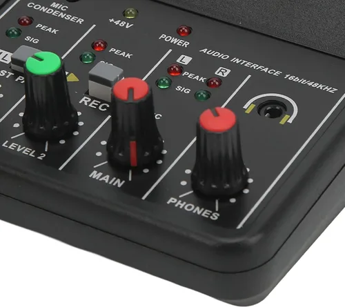 Vista 9 de Mezclador de dos canales más barato, mezclador de sonido pequeña interfaz de grabación de audio, 2 canales mezclador de audio USB 48V Power Compact